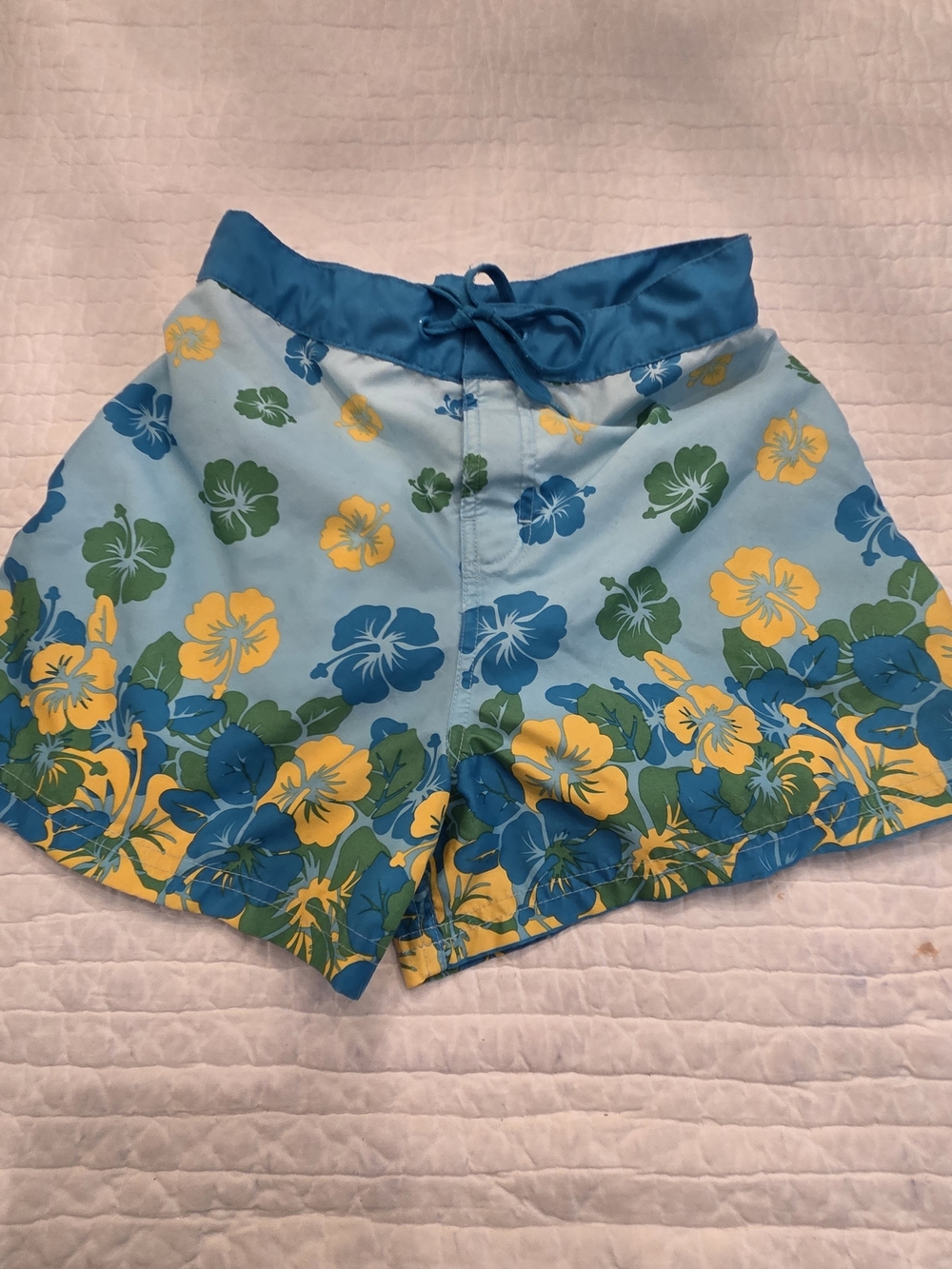 Floral Blue & Yellow Kids Beach Shorts Size Girls 12